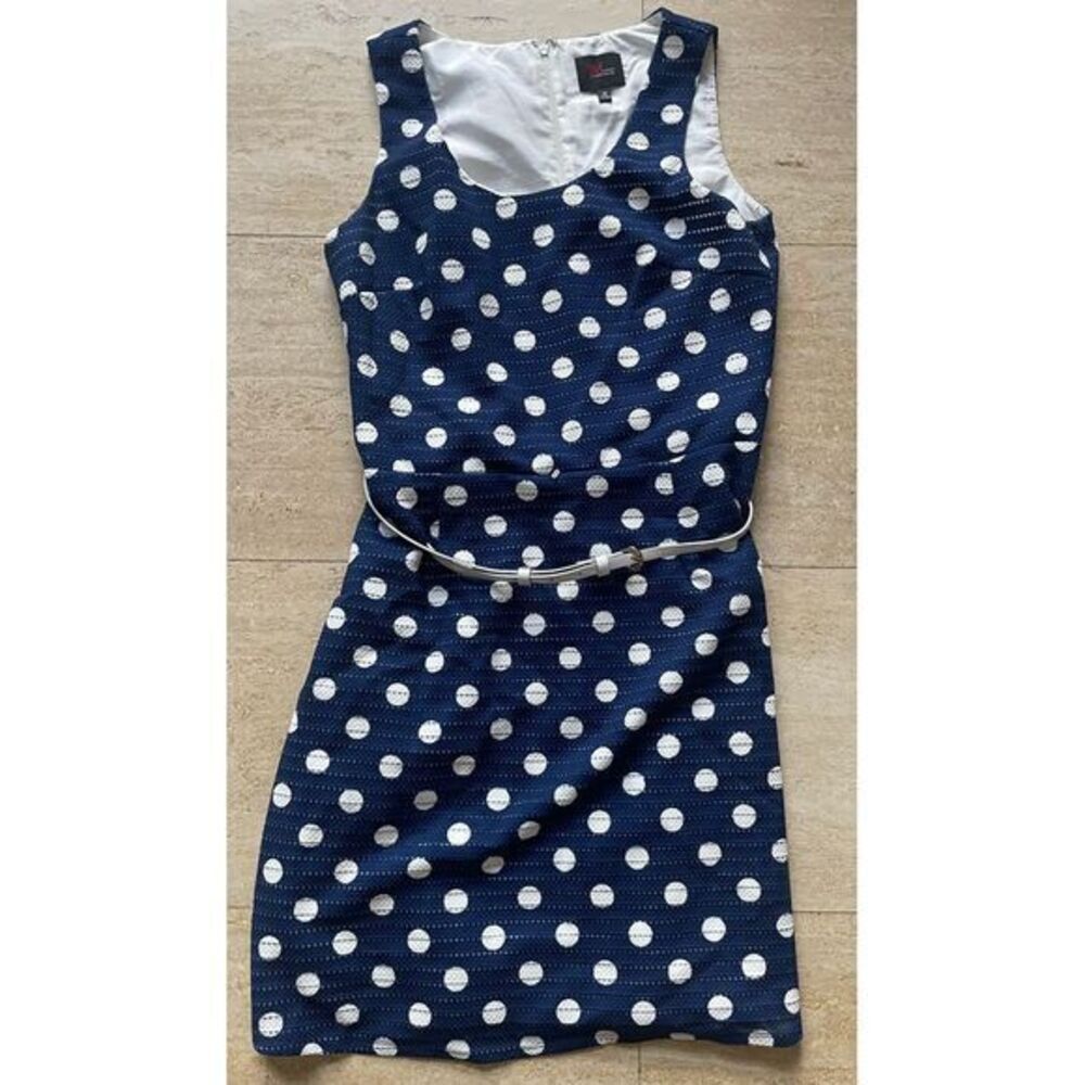 John Meyer Blue Polka Dot Sleeveless Dress with Belt M Summer Casual Retro Style